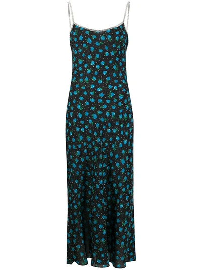 Rixo London Holly Floral-print Satin Slip Dress In Black,blue
