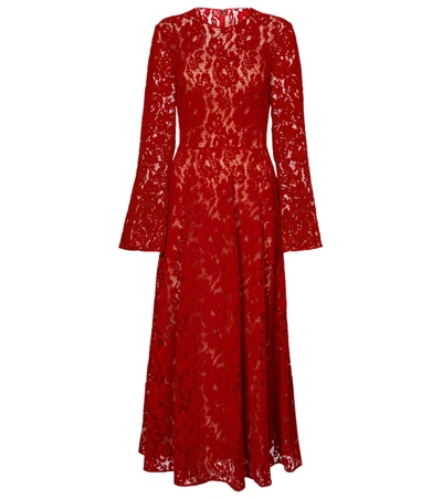 Christopher Kane Fluted-sleeve Flocked-velvet Lace Dress In Red