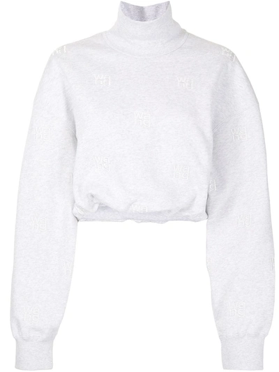 Alexander Wang Women's Embroidered Cotton-knit Turtleneck Sweater In Grey