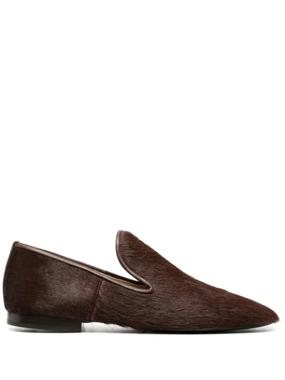 Lemaire Fur-trimmed Loafers In Brown