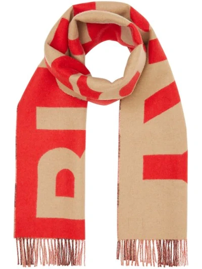 Burberry Double-faced Logo-to-check Reversible Cashmere Scarf In Archive Beige