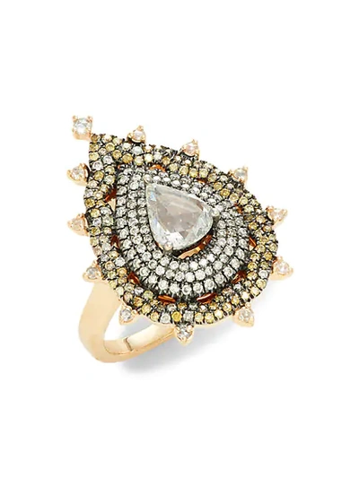 Sara Weinstock Geo 18k Rose Gold, White Diamond & Yellow Diamond Ring