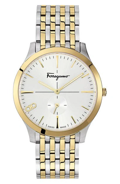 Ferragamo Slim Bracelet Watch, 40mm In Gold/ Silver Sunray