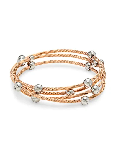 Alor 14k White Gold, Rosegold-tone Stainless Steel & Diamond Multi-strand Bangle Bracelet