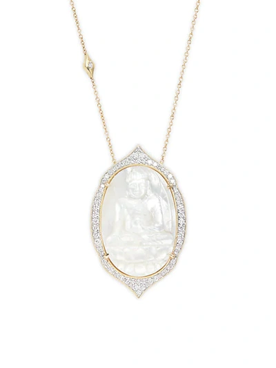 Sara Weinstock One Of A Kind 18k Yellow Gold, Mother-of-pearl & Diamond Baby Buddha Pendant Necklace