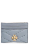 Tory Burch Kira Chevron Leather Card Case In Grey,light Blue