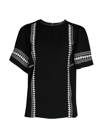 Derek Lam Embroidered Short-sleeve Silk Blouse In Black