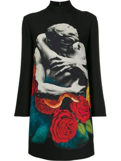 Valentino Lovers Print Mockneck Virgin Wool & Silk Shift Dress In Multicolored