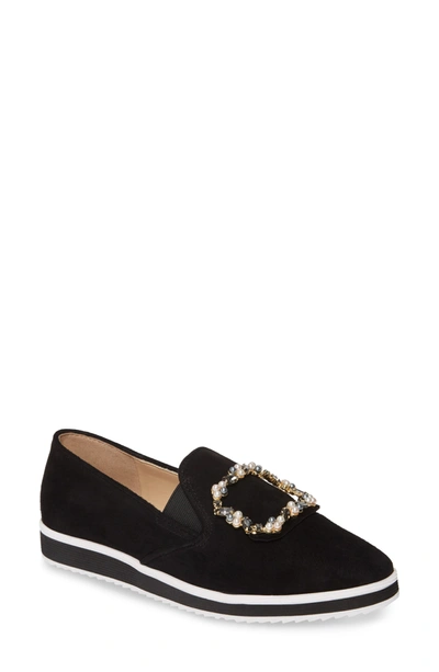 Karl Lagerfeld Kalana Faux Pearl Embellished Suede Loafers In Black Suede