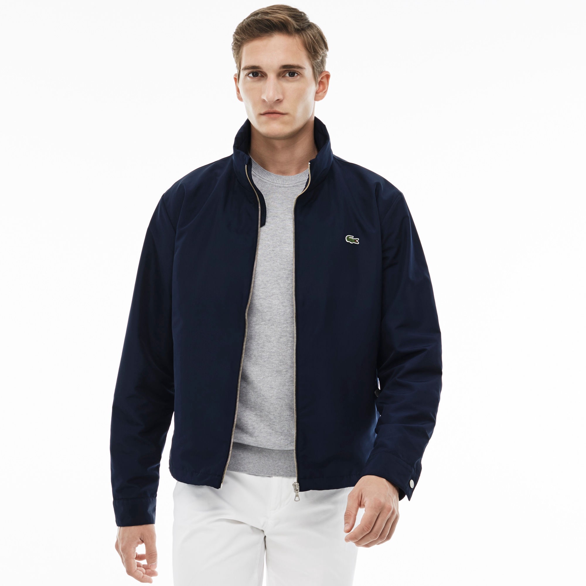 Lacoste Men's Unicolor Nylon Contrasting Accents Hooded Zippered Jacket ...