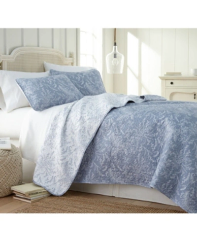 Southshore Fine Linens Winter Brush Lightweight Reversible Floral Quilt Set, King/california King In Blue