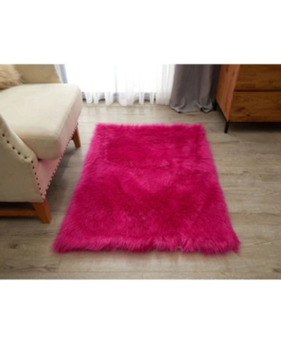 Nanshing Enrica Sheepskin Faux Fur Shaggy Accent Rug, 46" X 30" In Pink