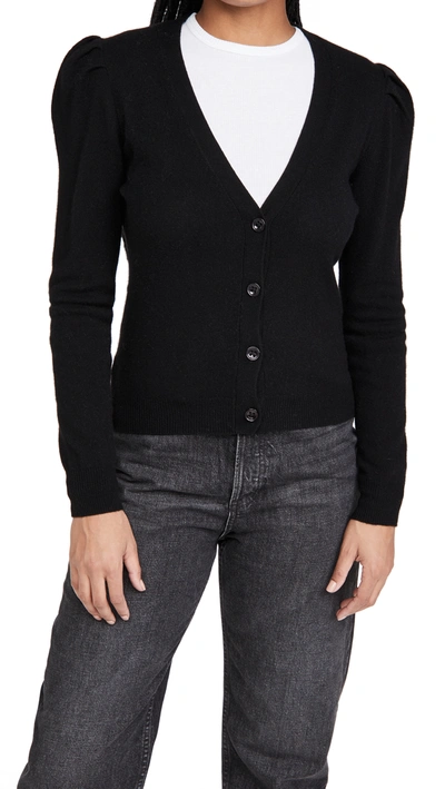 Autumn Cashmere V-neck Puff Sleeve Cashmere Cardigan In Black