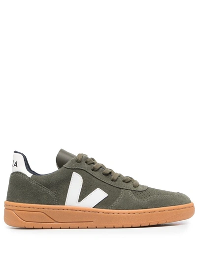 Veja V-10 Suede Sneakers In Mud/white/gum Sole