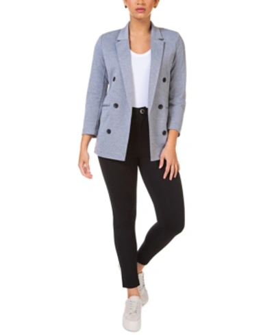 Black Tape Plus Size Open-front Textured Button-front Twill Blazer In Grey Twill