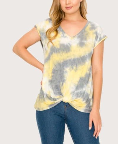 Coin 1804 Women's Tie Dye V-neck Twist Front T-shirt In Yellow Gray
