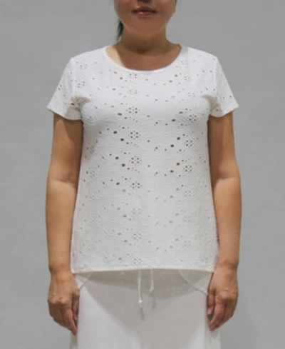 Coin 1804 Women's Eyelet Jersey Button Back Top In Ivory