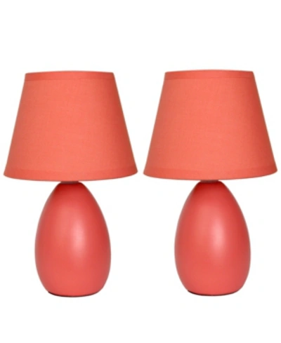 All The Rages Simple Designs Mini Egg Oval Ceramic Table Lamp 2 Pack Set In Orange