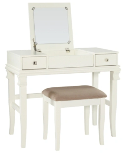 Linon Home Decor Angela Vanity Set With Bench And Mirror In White