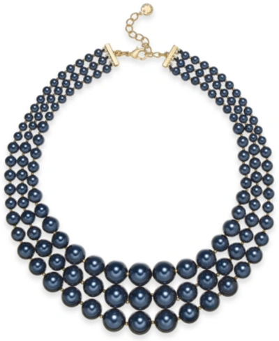 Charter Club Imitation Pearl Three-row Collar Necklace, Created For Macy's In Navy