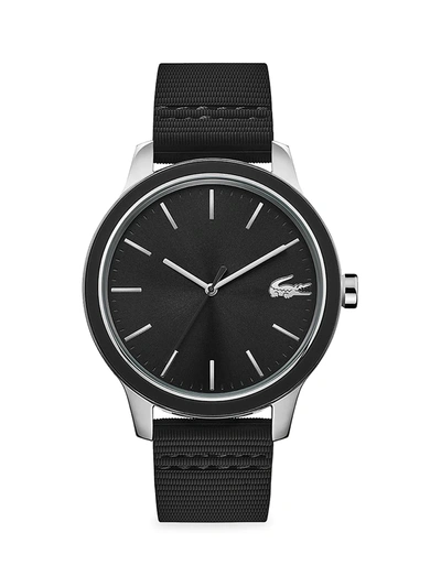 Lacoste 12.12 Black Silicone Strap Watch 44mm Women's Shoes