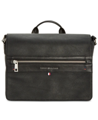 Tommy Hilfiger Men's Pebble Faux-leather Leo Messenger Bag In Black