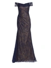 Rene Ruiz Collection Women's Embroidered Off-the-shoulder Gown In Navy