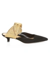 The Row Women's Coco Bow Suede & Silk Mules In Black Sahara