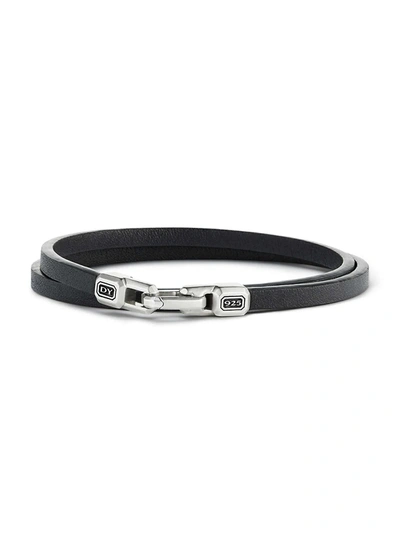 David Yurman Steamline Leather Wrap Bracelet In Silver