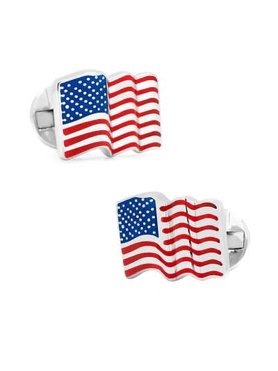 Cufflinks, Inc Men's Ox & Bull Trading Co. Waving American Flag Cufflinks In Silver