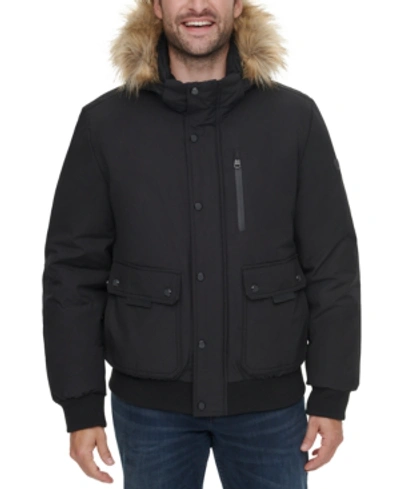 Calvin Klein Men's Snorkel Jacket With Removable Faux-fur Hood In Black