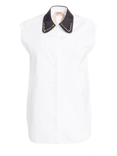 N°21 Embellished Collar Sleeveless Top In White