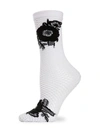 Natori Women's Floral Appliqué Net Crew Socks In White