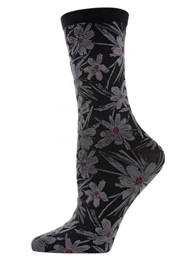 Natori Women's Abstract Floral Crew Socks In Black