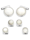 Cufflinks, Inc Men's Ox & Bull Trading Co. 6-piece Sterling Silver & Mother-of-pearl Cufflinks & Studs Set In White