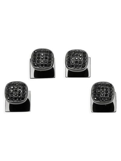Cufflinks, Inc Men's Ox & Bull Trading Co. 4-piece Black Stainless Steel & Black Pave Crystal Studs
