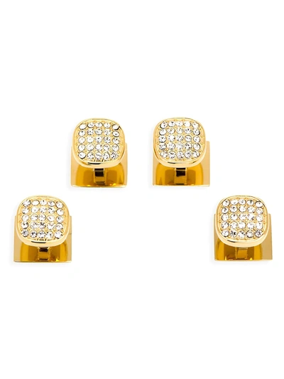 Cufflinks, Inc Men's Ox & Bull Trading Co. 4-piece Goldtone Stainless Steel & White Pave Crystal Stud Set