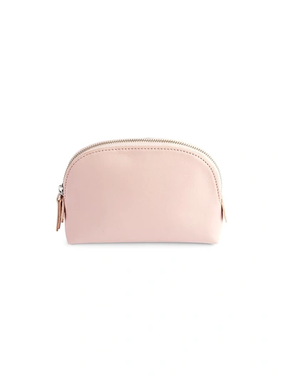 Royce New York Compact Leather Cosmetic Bag In Blush Pink