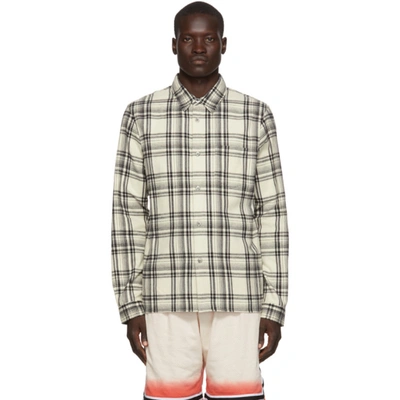 John Elliott Straight Hem Cotton Plaid Shirt In White