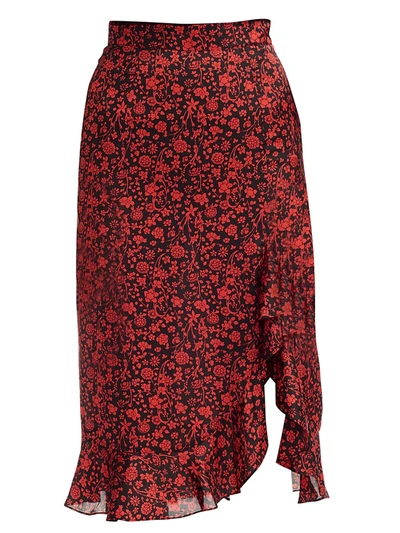 Maje Women's Javie Floral Flounce Skirt In Red