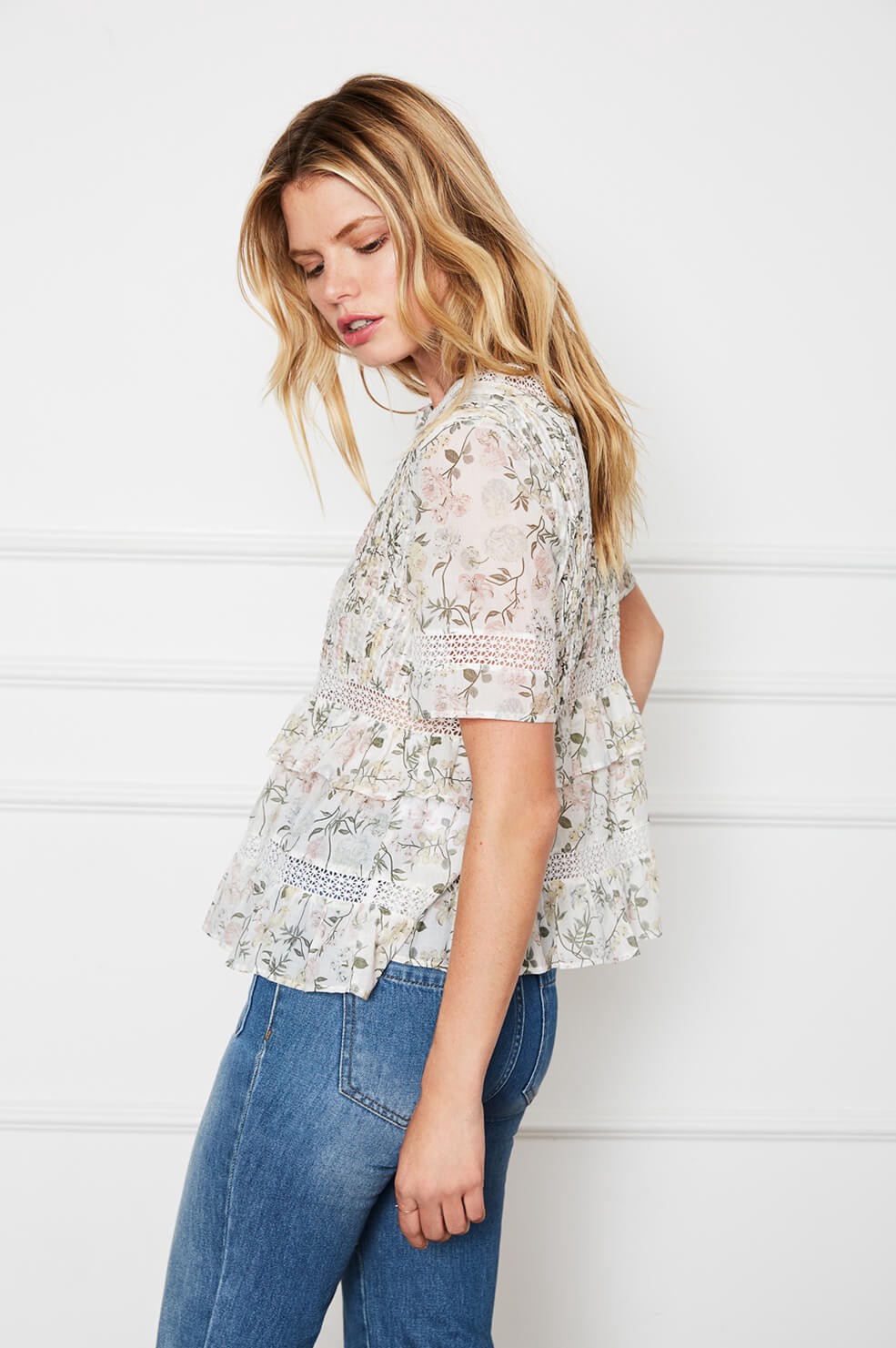 Anine Bing - Floral Print Frilled Top | ModeSens