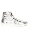 Saint Laurent Men's Court Classic Metallic Leather High-top Sneakers In Silver