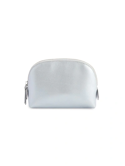 Royce New York Compact Leather Cosmetic Bag In Silver