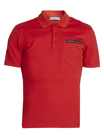 Givenchy Men's Logo Tape Pocket Polo In Red