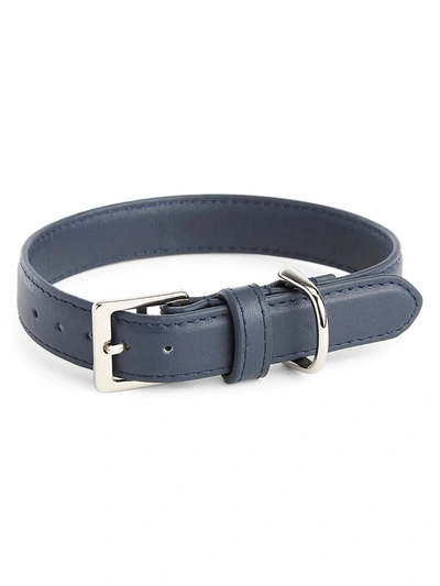Royce New York Medium Leather Dog Collar In Navy Blue