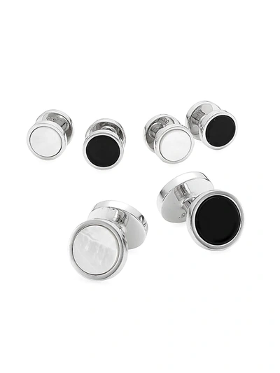 David Donahue Men's Sterling Silver, Onyx & Mother-of Pearl 3-pair Cufflink Set