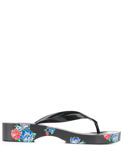 Tory Burch Cut-out Wedge Flip Flops In Black/navy Tea Rose