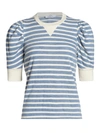 Frame Vintage-look Shirred T-shirt In Chambray Multi