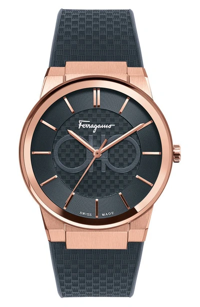 Ferragamo Sapphire Rose Gold Watch In Black/ Rose Gold
