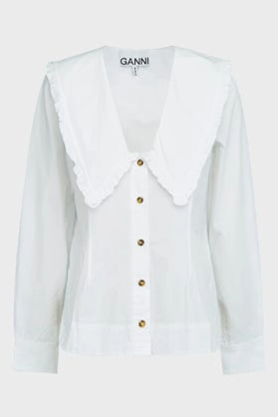 Ganni Frill-detail Cotton-poplin Shirt In White